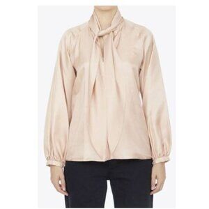 NWT Max Mara Albeng Scarf Neck Silk Top Beige Size US 12 $875 [jb]